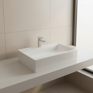 Lavabo Rectangular Blanco para Baño de 19.7x15x5.1 Pulgadas, Montaje Sobre Encimera, Lavabo de Mármol Pulido, Diseño Elegante - Product Image 2