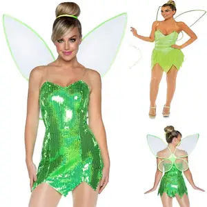 Hot Sale Women Tinker Bell Cosplay Dress Sexy Fairy With Wing Halloween Costumes For Female