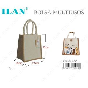 Borsa in tela multiuso Ilan 15x21x23 cm con stampa di cartoni animati per uso quotidiano - Product Image 1