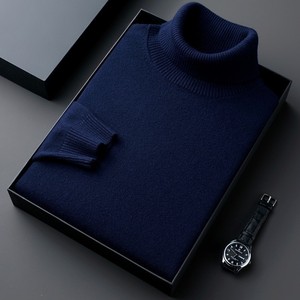 Pull d'hiver décontracté pour hommes Top col haut tricoté ample couleur unie polyvalent nouveau <span class=keywords><strong>logo</strong></span> teint uni lavé <span class=keywords><strong>sur</strong></span> le devant - Product Image 6