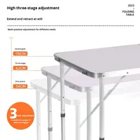Table de camping pliable portable de 120 cm, réglable en hauteur, grande table de pique-nique d'extérieur avec plateau en panneau de particules pour jardin, parc, barbecue