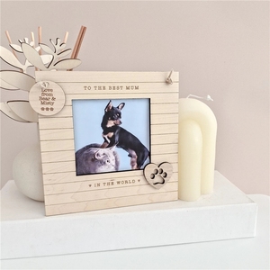 Pet Mother Day Gift the <strong>Best</strong> <strong>Mum</strong> Dad Wooden Photo Frame with Footprints - Product Image 1