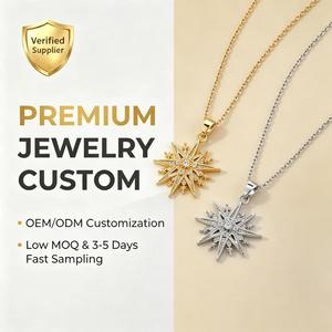 Nouvelle collection automne Kashi Jewelry : Collier géométrique en zircon étoile à huit branches et tournesol en cuivre pour <span class=keywords><strong>femme</strong></span>, créations de niche - Product Image 1