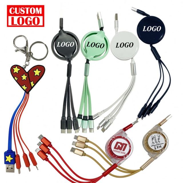 High Quality Custom Mobile Phone LED 3-in-1 USB Data Cable Sets Magnetic Charging Lightning/Type-C/Micro Connectors Promotional