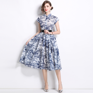 <span class=keywords><strong>Mode</strong></span> dames été nouveau élégant revers à manches courtes <span class=keywords><strong>grande</strong></span> <span class=keywords><strong>taille</strong></span> robe Boutique <span class=keywords><strong>vêtements</strong></span> pour femmes en gros - Product Image 6