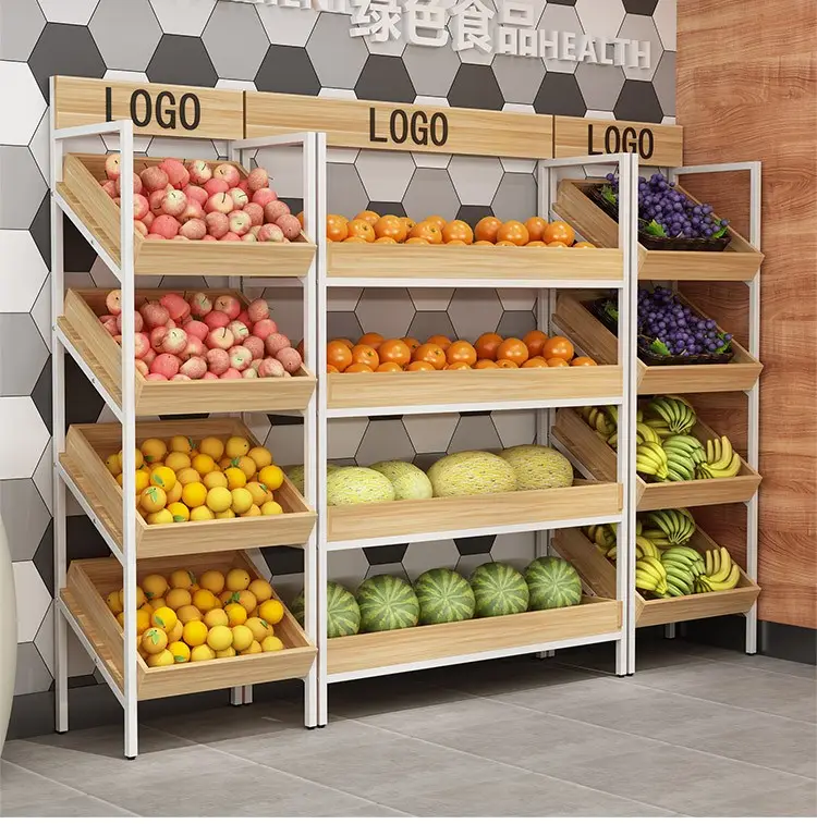 Meicheng Showcase đứng bằng gỗ siêu thị Trái Cây Rau hiển thị tủ lưu trữ giá kệ