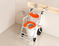 Chaise de toilette pliable à roulettes en alliage d'aluminium pour usage domestique - Chaise de douche portable, capacité 150 kg, pour personnes âgées et handicapées
