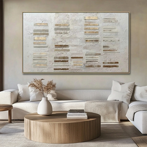 Grande <span class=keywords><strong>Peinture</strong></span> Murale <span class=keywords><strong>Abstraite</strong></span> Minimaliste Wabi Sabi en Plâtre Beige Doré Peinte à la Main sur Toile pour <span class=keywords><strong>Galerie</strong></span> Domestique - Product Image 3