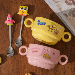 Ciotola in Ceramica <span class=keywords><strong>SpongeBob</strong></span> <span class=keywords><strong>Patrick</strong></span> con Doppio Manico e Cucchiaio Abbinato, Ciotola per Bambini, Ciotola in Porcellana per Colazione, Regalo - Product Image 2