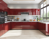 Set Dapur Lengkap Modern Mewah dengan Papan Melamin Lacquer, Meja Stainless Steel, Pulau Dapur, Keran, dan Desain Khusus untuk Villa