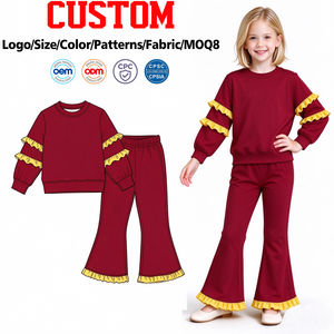Conjunto de Ropa para Niñas con Estampado de Campanas Amarillas y Top Rojo para Equipos Escolares Personalizados, Pantalones Festivos, Venta al por Mayor, Fábrica de Ropa Infantil - Product Image 1