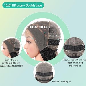Parrucche Intrecciate per Donne, Senza Nodi, con Frontale in Pizzo HD Naturale, Capelli Neri con Baby Hair, Parrucca Box Braid 13x4 Pollici - Product Image 3