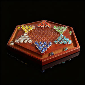 Classic Chinese Checkers <b>Game</b> with Hexagonal Slot Glass Marbles <b>Wooden</b> Board for Teens & Adults Puzzle Toy - Product Image 2