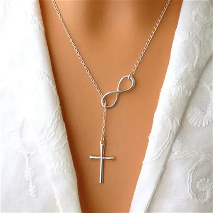 Hot Sale Simplicity verstellbare Glieder kette Modische Silber personal isierte klassische Cross Infinity Anhänger Halsketten für Frauen