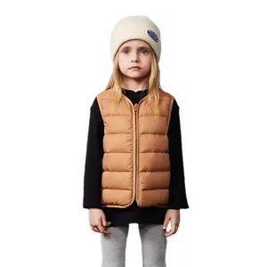 Custom Kids' Waterproof Breathable Down Vest Nylon Spring Autumn Winter Jacket With Zipper Closure Solid Pattern For Boys Girls