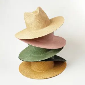 커스텀 디럭스 천연 밀짚 태양 페도라 모자 여성용 바오 밀짚 파나마 모자 여름 비치 쉴드