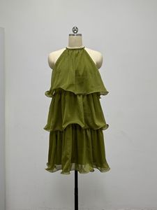 Abito Elegante Estivo da Donna con Collo ad Anello Senza Maniche, Gonna Corta in Chiffon di Alta Qualità con Orlo a Volant, Mini Abito <span class=keywords><strong>Boho</strong></span> - Product Image 6