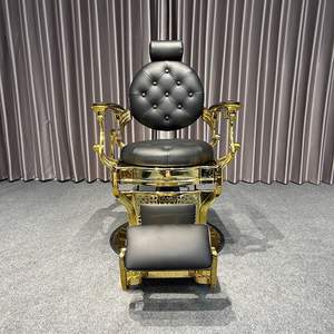 Antik stil berber mobilya altın çerçeve püsküllü deri saç şekillendirici sandalye lüks ayarlanabilir ağır Salon berber koltuğu - Product Image 2