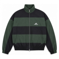 Veste zippée double face pour homme, réversible, rayures vertes, passepoil noir, pour un style urbain et la superposition, fournisseur en gros