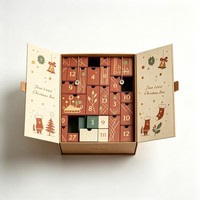 Boîte de calendrier de l'avent personnalisée, 24 jours, écologique, en papier rigide, en forme de maison, avec doubles portes et tiroirs amovibles