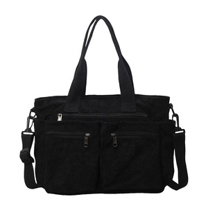 Sac fourre-tout à messages multifonctionnel de haute qualité en velours côtelé doux pour femmes, grande capacité, rayé, mode simple pour filles - Product Image 5