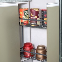 Étagère à épices coulissante multifonctionnelle moderne à 2 niveaux pour armoire de cuisine, panier de rangement intégré