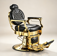 Chaise de barbier de salon haut de gamme, style antique, finition dorée, réglable en hauteur, pour la coupe et le rasage des cheveux