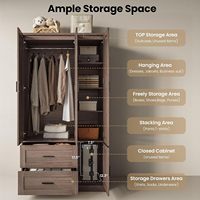 Armoire à 3 portes couleur noyer foncé avec 2 tiroirs et étagères