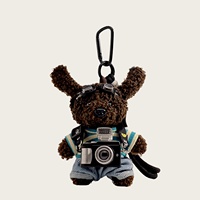 Porte-clés personnalisé avec logo, chien marron en peluche Kawaii, breloque de sac en peluche douce, porte-clés mignon appareil photo pour sac à dos et sac à main