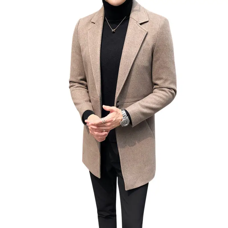 Foreign trade new men's overcoat woolen long single-breasted woolen trench coat winter coat