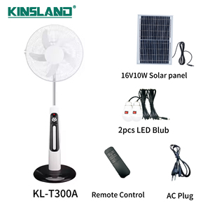 16-Inch Solar Stand Fan Dual <b>Power</b> With LED Light <b>Brushed</b> Motor Digital Gear & Mechanical Control KL-T300A Rechargeable Standing - Product Image 1