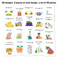 40 PCS/Set Cute Cartoon Postcard Funny Puns Postcards Handwritten Blessing Postcards Card for Friend Family Kid Student Teacher