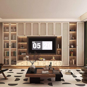 Meuble TV mural haut de gamme en bois blanc/marron/noir de style ferme moderne pour le salon et les meubles de maison - Product Image 1