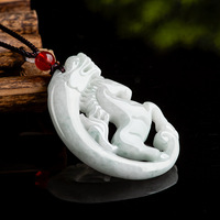 Pendentif ethnique en jade naturel de Birmanie, motif Dragon et Cheval du Zodiaque, en jade gluant, pour hommes et femmes