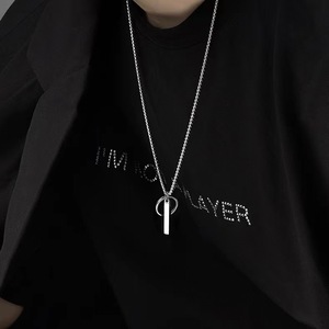 패션 남성 쥬얼리 장식 기하학적 목걸이 티타늄 볼 링 후프 직사각형 블랭크 펜던트 스테인리스 스틸 체인 목걸이 - Product Image 6