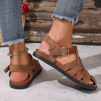 Sandales plates décontractées rétro pour femme, à bout fermé, en PU, à semelle souple, avec bride cheville, style pêcheur, nouvelle collection été 2026, transfrontalières