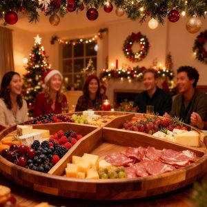 Plateau de service en <span class=keywords><strong>bois</strong></span> d'acacia extra large, <span class=keywords><strong>planche</strong></span> à charcuterie avec séparateurs amovibles pour le service des aliments, 360 °   Plateaux ronds rotatifs - Product Image 4