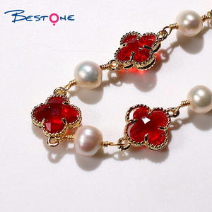 Bestone Mode Zoetwater Parel En Micro Zirkoon Clover Kralen Armband Grote Gift Armband Voor Vrouwen - Product Image 5