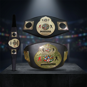 Ceinture de champion personnalisée pour la boxe/MMA/haltérophilie - Cuir synthétique, laiton, finition dorée super polie, diamètre 8 pouces, noir - Product Image 2