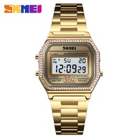 SKMEI jam tangan pria Digital, jam tangan Digital untuk wanita, jam tangan pria baja mawar emas, jam tangan mewah, hadiah