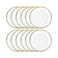 Assiettes en plastique de luxe avec bordure de perles dorées pour les dîners de mariage