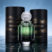 Flacon de parfum de luxe en verre noir mat à fond rond 50ml 100ml vide avec col serti, bouchon en résine blanche et boîte tube