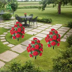 Boule topiaire de géraniums artificiels Bush facile à pousser dans le sol arbuste fleur en pot pour jardin en pot maison porche porte d'entrée décor - Product Image 6