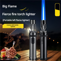 Puissant coupe-vent rouge Jet flamme butane chalumeau multifonctionnel Design moderne briquet plat ouvre-bouteille de vin pour cadeaux