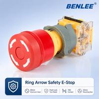 BENLEE Bouton poussoir d'arrêt d'urgence en métal rouge champignon 22 mm 10A IP40 380V 1NO1NC