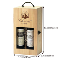 Boîte cadeau en bois massif pour 2 bouteilles de vin, en pin naturel, avec poignée métallique, porte-bouteilles de vin avec fenêtre