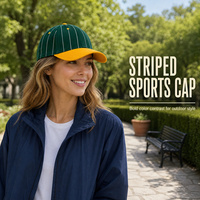 Casquette de baseball rayée style américain à visière bicolore, calotte souple, chapeau de soleil décontracté pour usage quotidien, marque privée