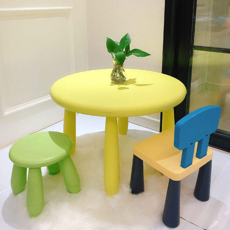 Yellow round table stool light green small back navy