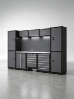 Armoire d'atelier en acier haute performance, poste de travail modulaire à 3 compartiments avec unité de rangement mobile à 5 tiroirs