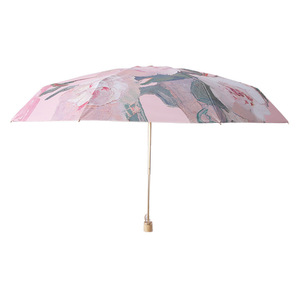 DD1213 parapluies peinture <span class=keywords><strong>haut</strong></span> <span class=keywords><strong>de</strong></span> <span class=keywords><strong>gamme</strong></span> femmes cadeau UV soleil pluie Parasol 3 plis Double face impression fleur <span class=keywords><strong>parapluie</strong></span> - Product Image 4
